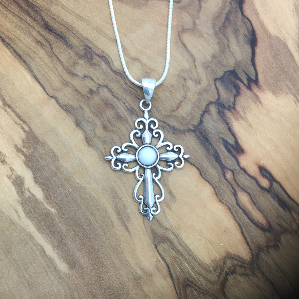 Ornate cross sterling silver pendant