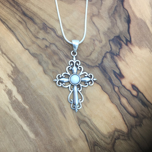 Ornate cross sterling silver pendant